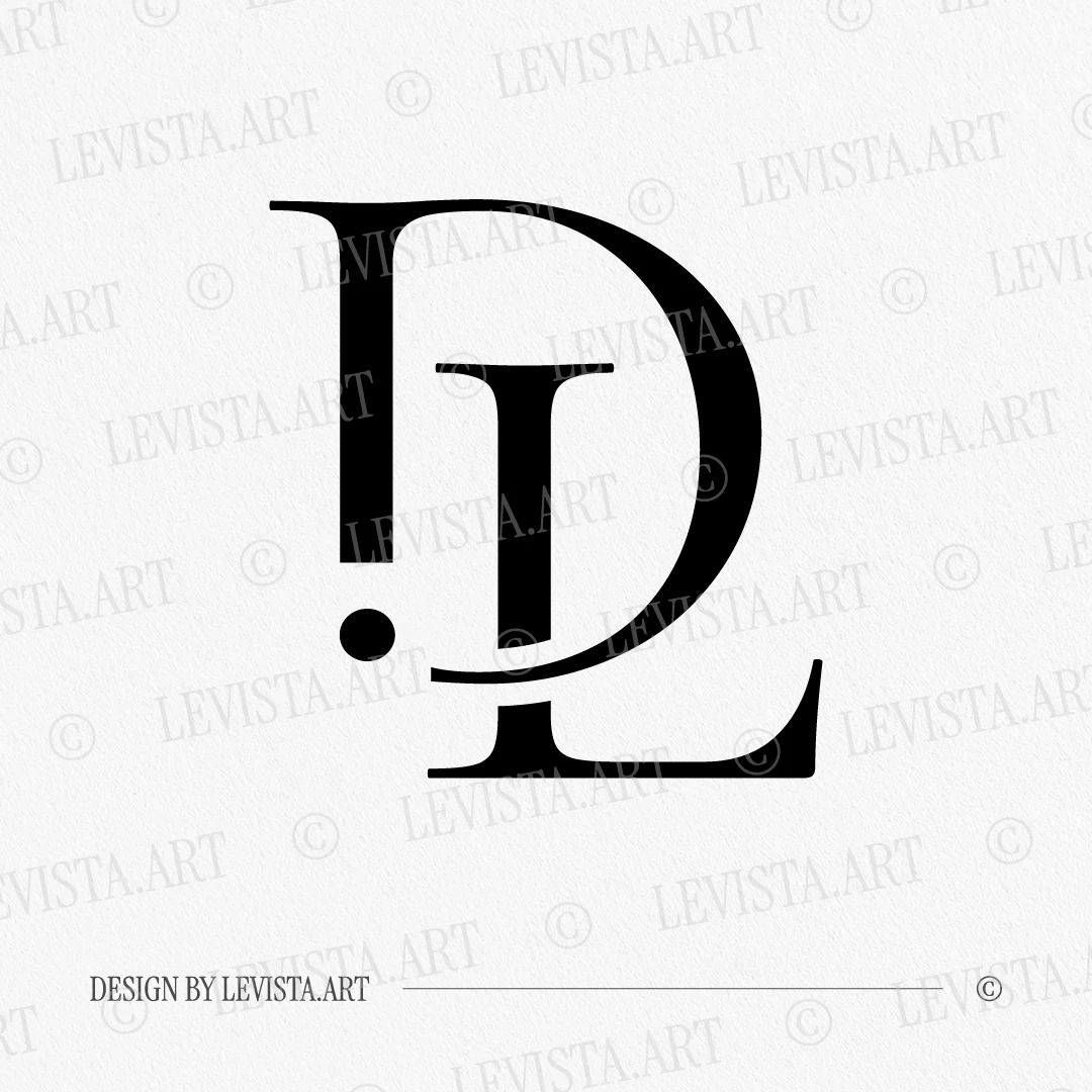 Black DL letter logo as minimalist interlocking monogram design featuring semi-bold initials on a white background for premium business branding, letterpress and high-quality print