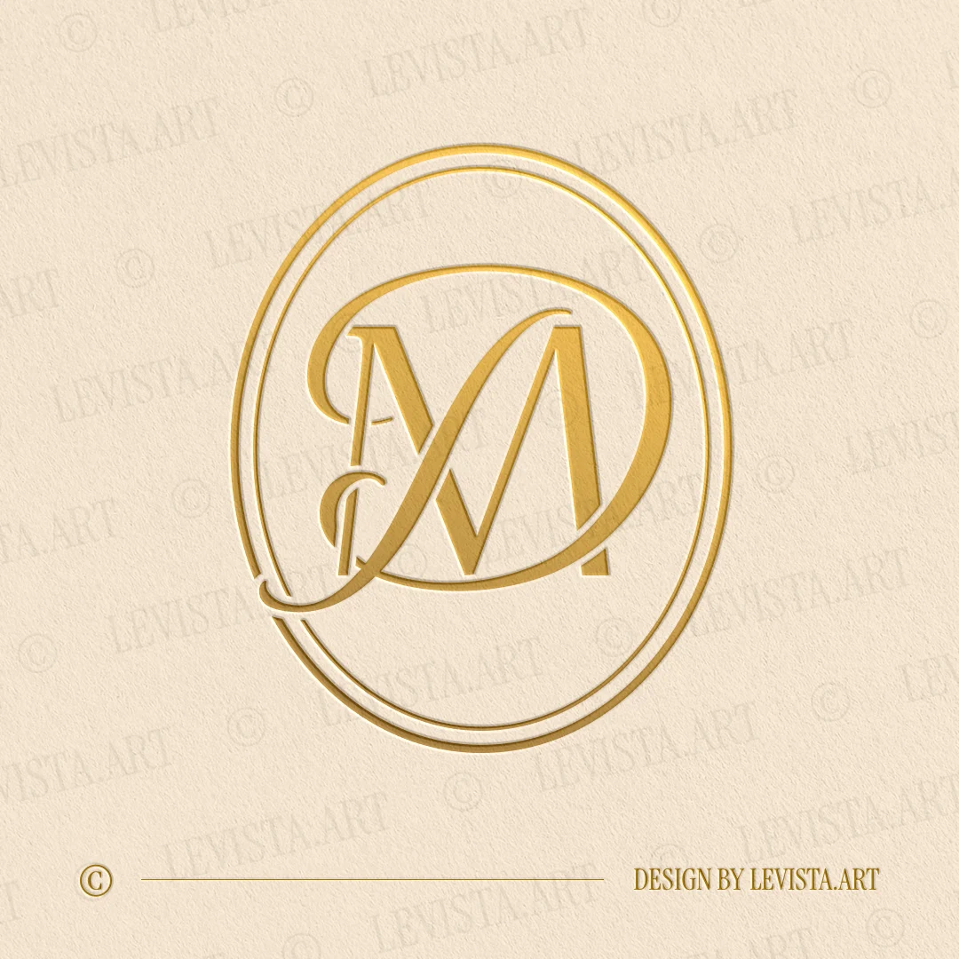 MD Monogram & DM Initials logo created as an elegant wedding letter logo with a smooth and balanced letter composition, suitable for wedding branding, business logos and personal brand identity