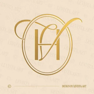 Elegant HV & VH initials logo in gold – refined wedding monogram for luxury events and branding