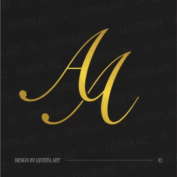 AA Monogram in gold on black background – elegant wedding letter logo design for luxury branding and invitations