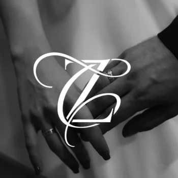 CZ & ZC wedding logo with couple holding hands – romantic monogram design for invitations and wedding decor