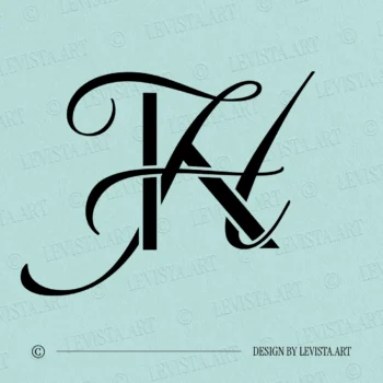 KH & HK Monogram on soft colored background – modern wedding logo for invitations and branding