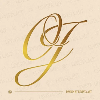 OJ Monogram in gold – elegant wedding letter logo design for luxury events and branding