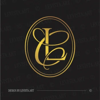 CL & LC Monogram in gold on black background – elegant wedding letter logo design for invitations and luxury branding