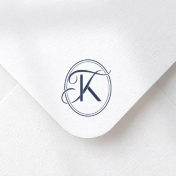 KT & TK Monogram logo | Wedding letter logo design Blue KT and TK letter logo as refined initials design on a textured envelope for stylish wedding invites & luxury mailing