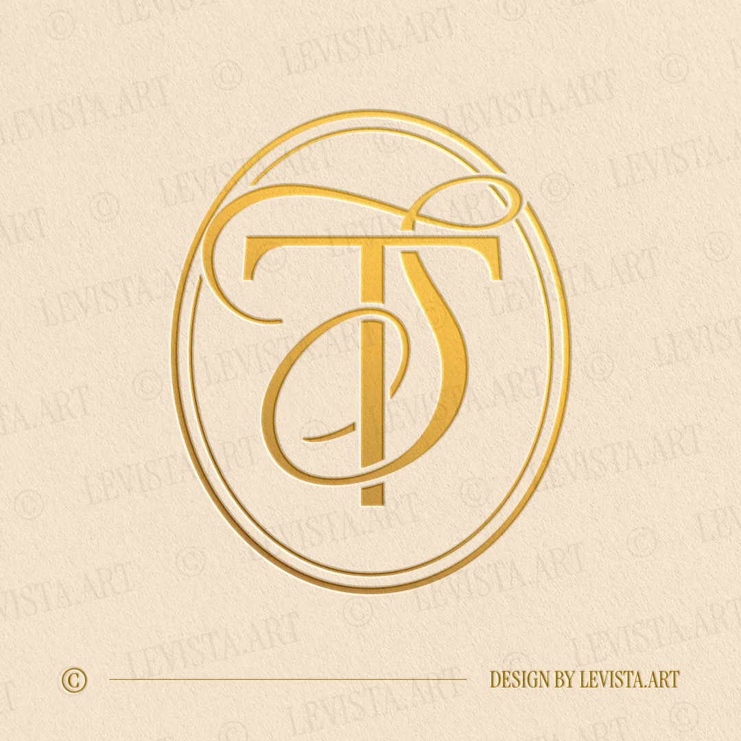 Elegant TS & ST monogram logo in gold for luxury wedding initials design