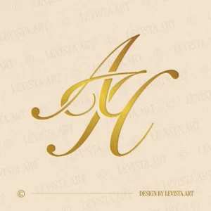 AH Initials logo in gold – elegant wedding monogram design for luxury invitations and branding