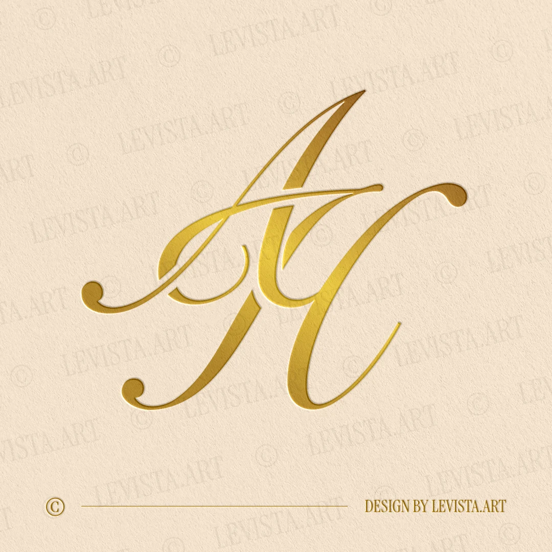 AH Initials logo in gold – elegant wedding monogram design for luxury invitations and branding