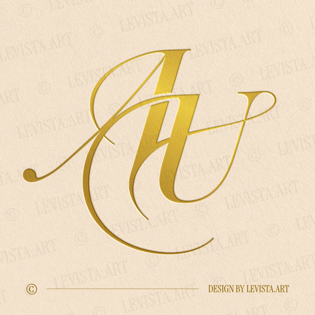 AU monogram letter logo in gold on premium textured background – elegant luxury logo design for wedding and high-end branding