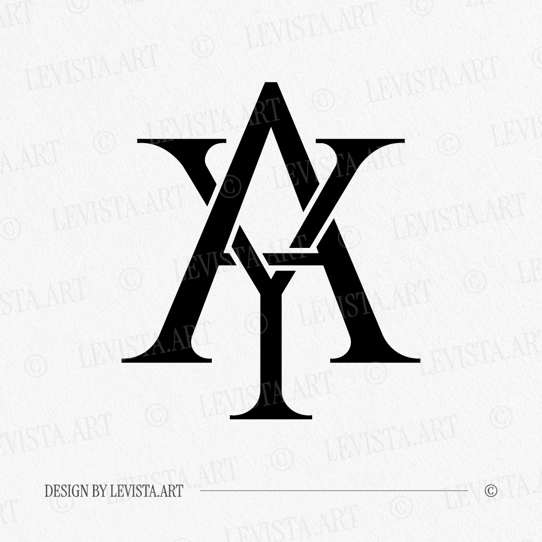 AY & YA monogram shown in black on a clean light background – a minimalist letter logo created for contemporary branding and personal identity use.