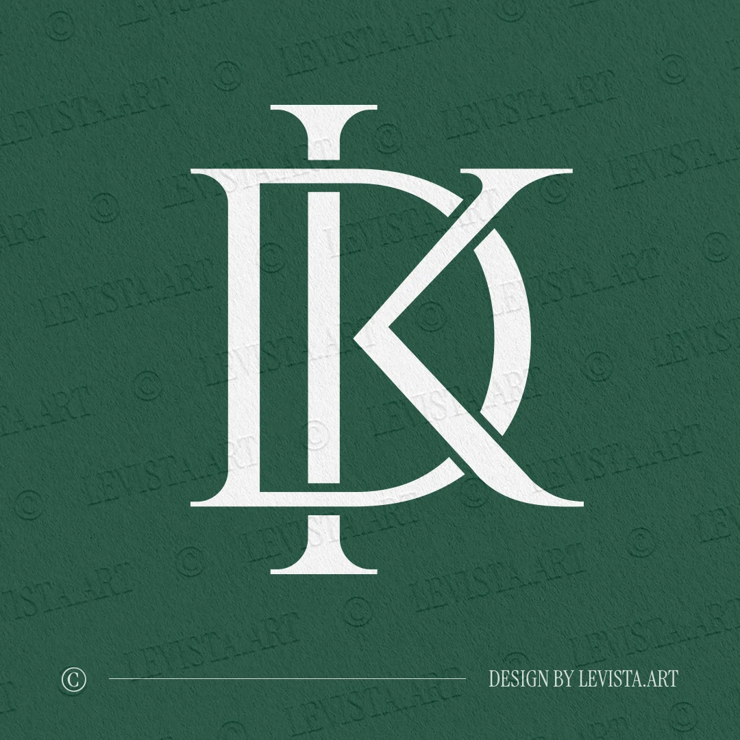 DK & KD Monogram | Letter logo design 2 DK & KD monogram logo displayed in white on a soft luxury-tone background – stylish initials logo designed for business stationery, premium branding, and personal brand materials.