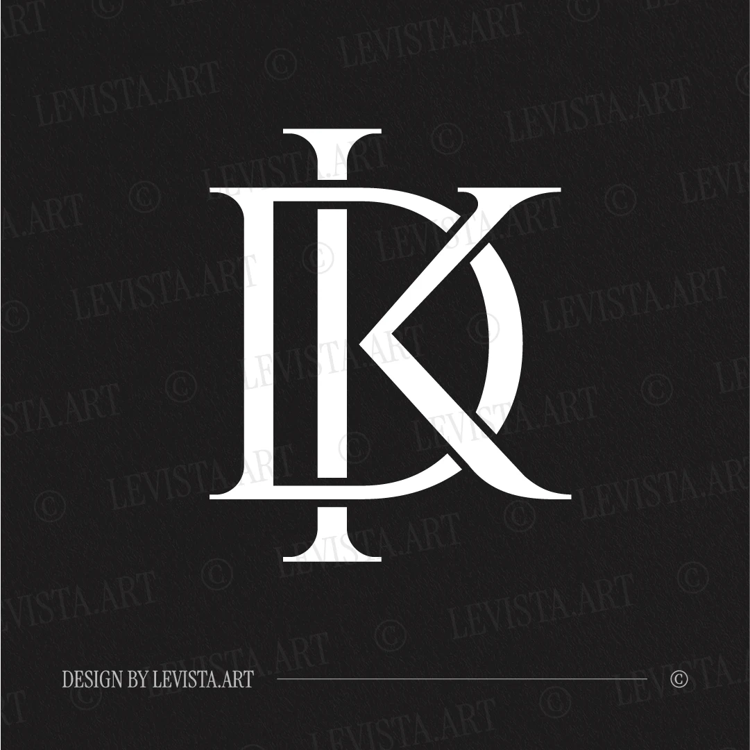 DK & KD Monogram | Letter logo design 3 DK & KD monogram letter logo presented in white on a deep dark background – refined initials logo created for business identity and elegant personal branding.