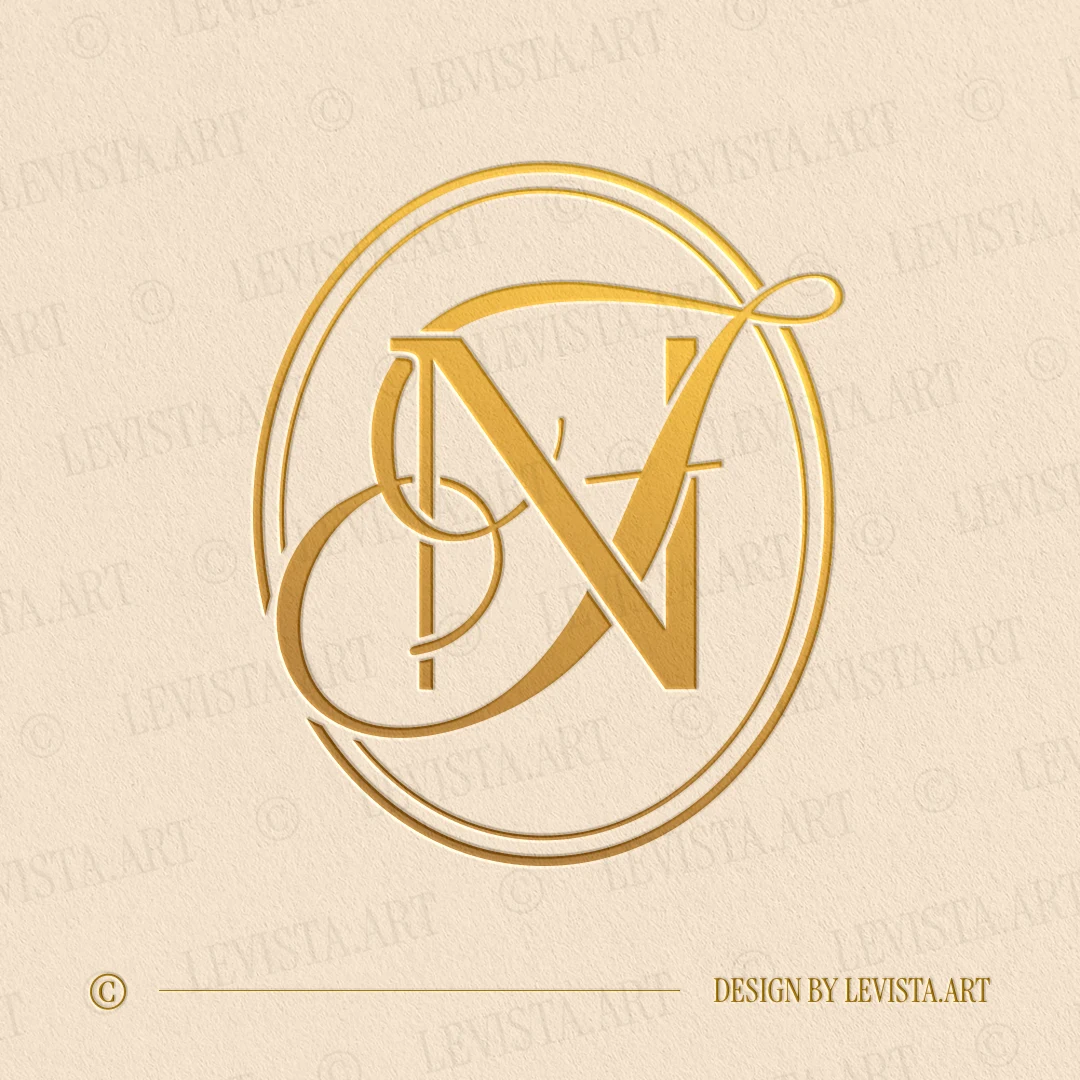 NF & FN Monogram in gold on textured background – elegant wedding letter logo for luxury branding and invitations
