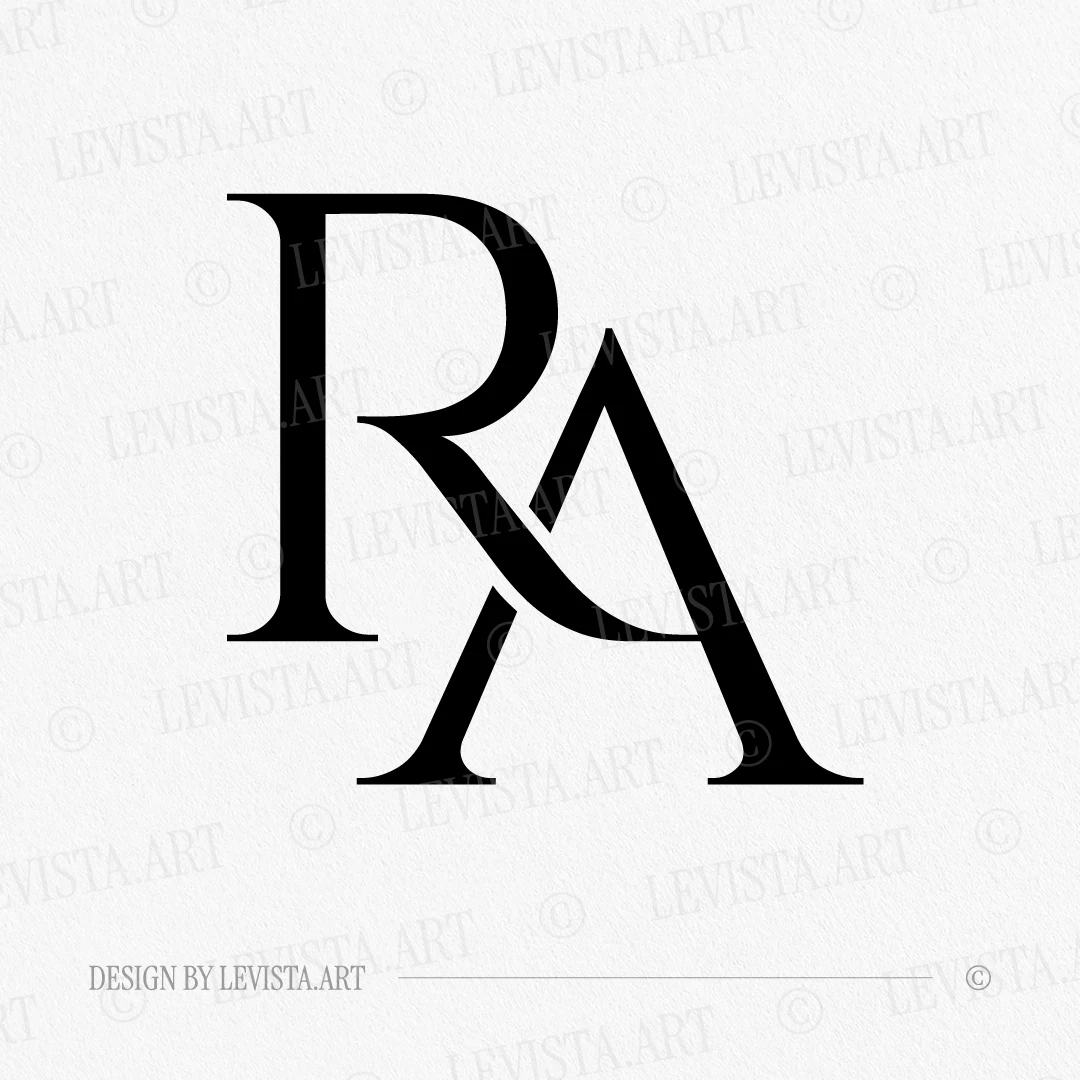 RA monogram displayed in black on a light neutral background – a minimalist letter logo created for professional branding and modern personal identity.