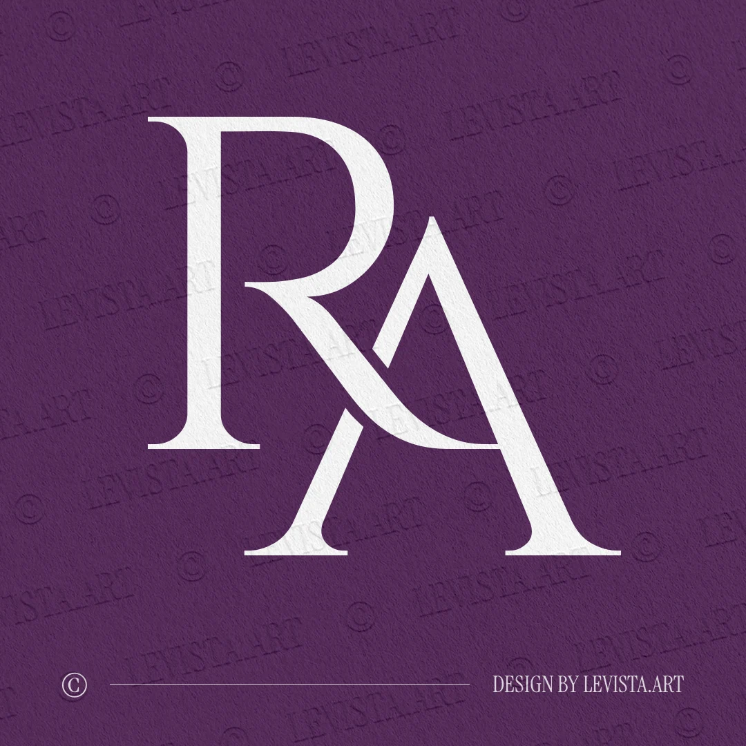 RA Monogram | Letter Logo Design 2 RA monogram logo presented on a soft luxury-tone background – a stylish letter logo designed for premium brand materials, stationery, and personal branding use.