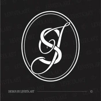 SJ & JS Wedding Monogram | Initials logo design 4 SJ & JS initials logo in white on black background – modern wedding monogram design for premium stationery and branding