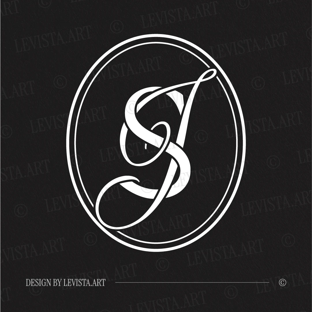 SJ & JS Wedding Monogram | Initials logo design 2 SJ & JS initials logo in white on black background – modern wedding monogram design for premium stationery and branding