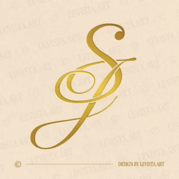 SJ & JS Monogram logo in gold – elegant wedding letter design for luxury invitations and branding