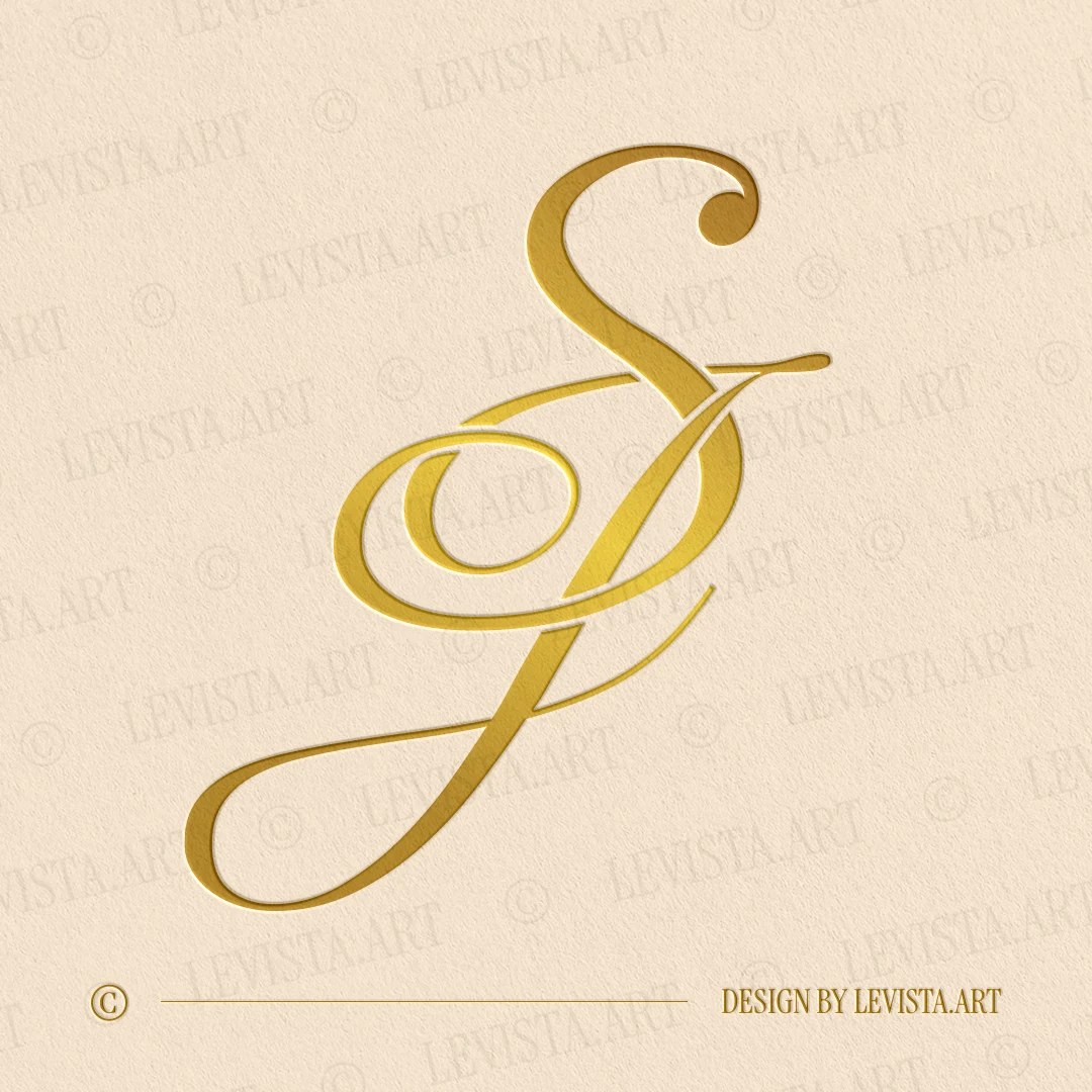 SJ & JS Monogram logo in gold – elegant wedding letter design for luxury invitations and branding