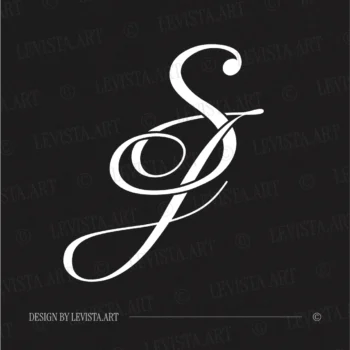 SJ & JS monogram in white on black background – stylish wedding letter logo design for modern stationery and branding