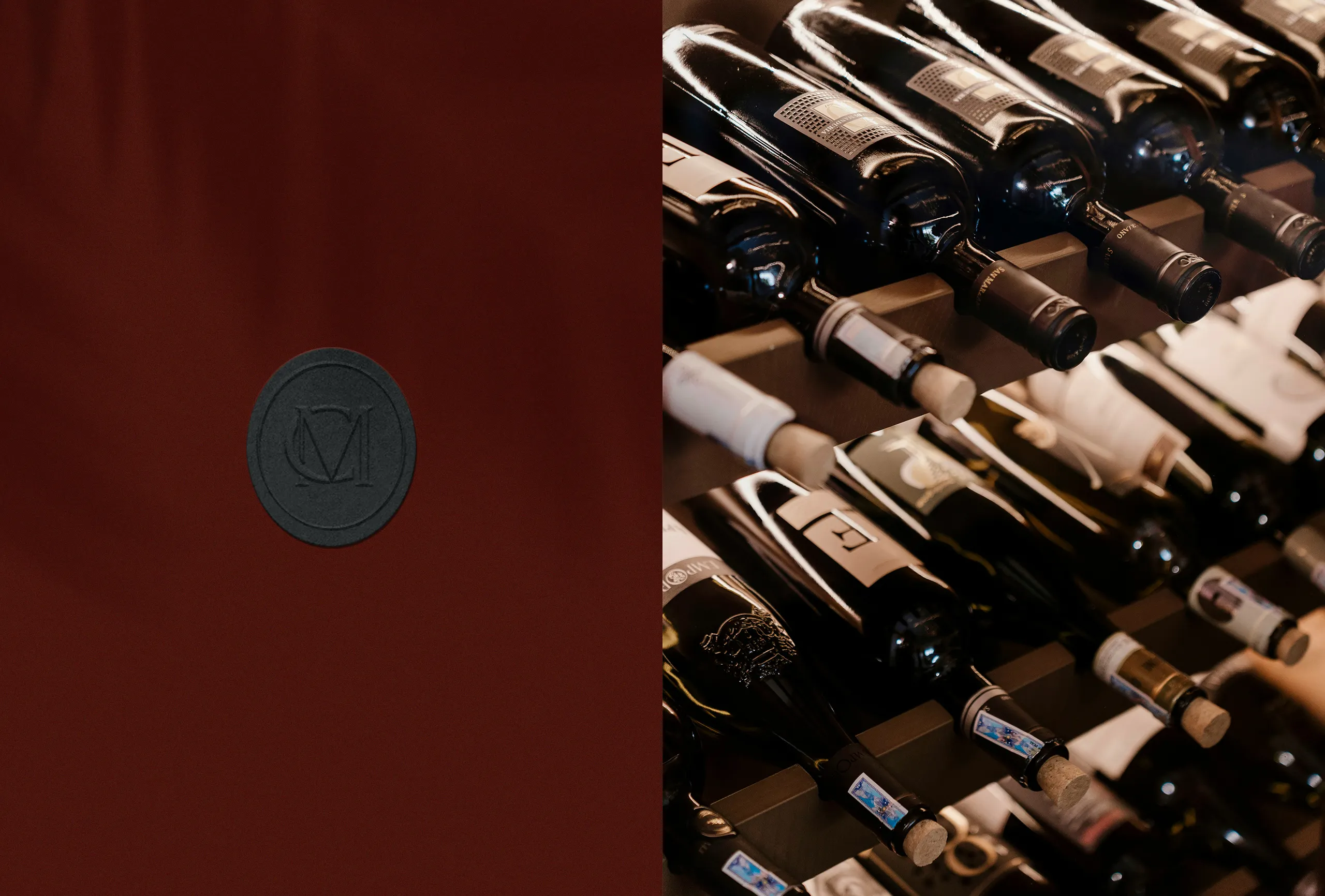 CM monogram logo tag wine store branding Wine store monogram logo on a premium branding tag