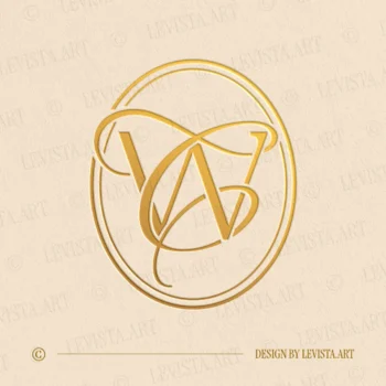 Gold CW & WC wedding monogram with frame