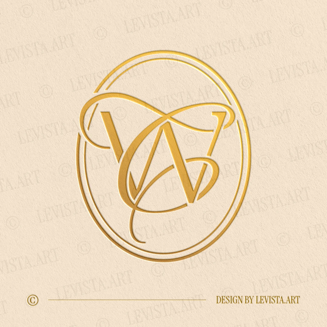 Gold CW & WC wedding monogram with frame