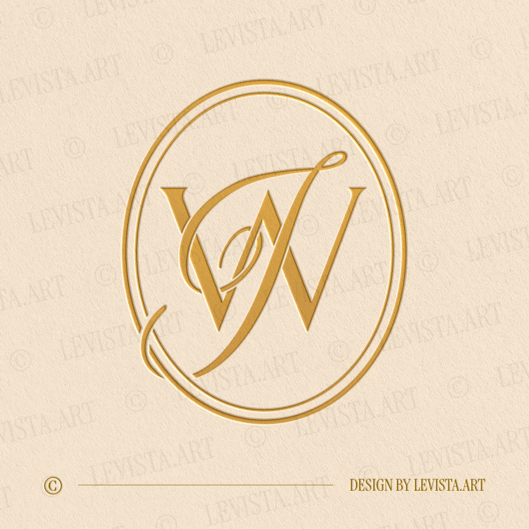 Gold WJ & JW monogram elegant interlocking wedding logo design