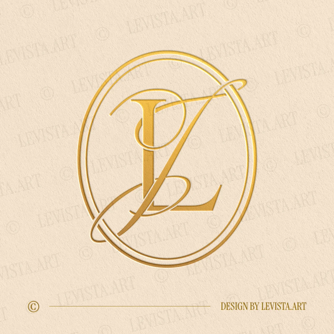 Gold JL & LJ monogram minimalist interlocking wedding logo design