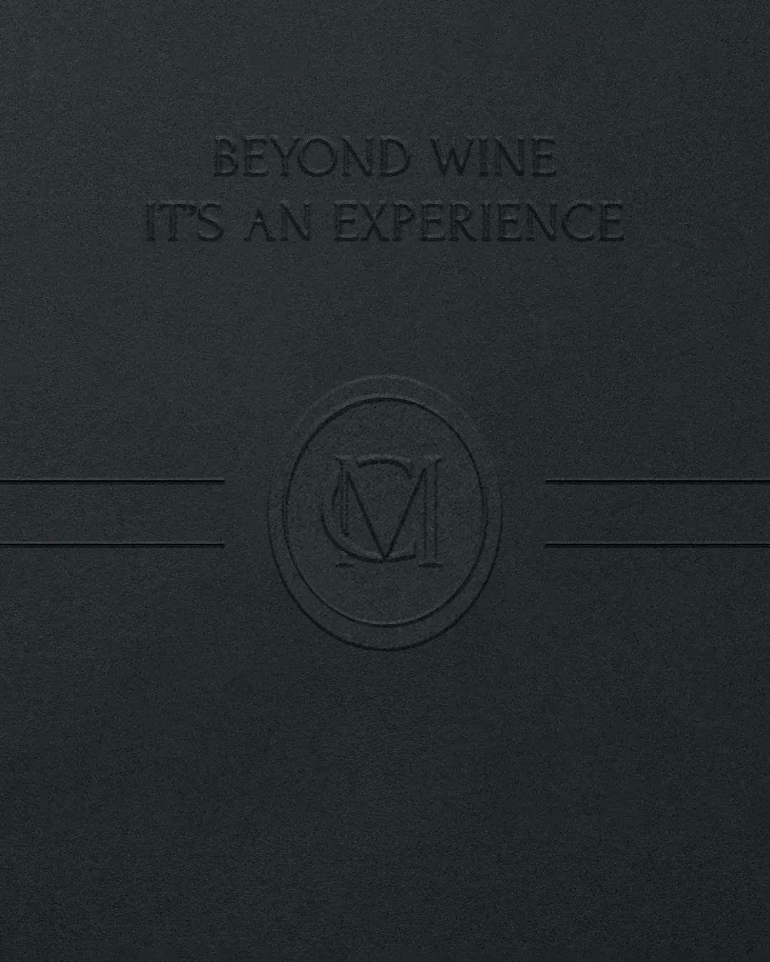 vertical minimalist wine monogram close-up Vertical close-up of a minimalist wine store monogram on high-end paper texture