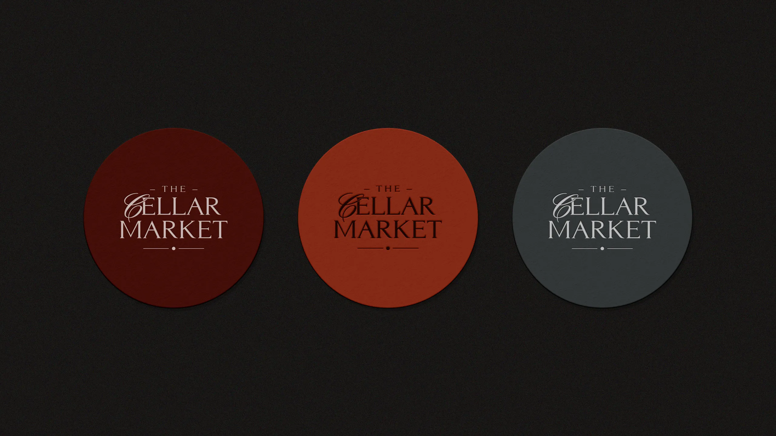 wine store logo coasters set Luxury wine store logo on a set of three premium coasters for branding