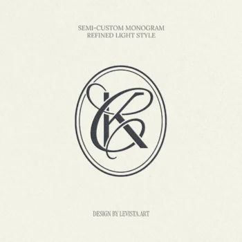 Minimalist semi-custom monogram design on textured paper for wedding branding, Refined Light style aesthetic