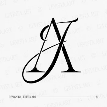 Black AJ & JA letter logo design on a white background for wedding stationery and personal branding