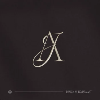 Silver AJ & JA wedding logo in luxury metallic with interlocking letters for elegant invitations