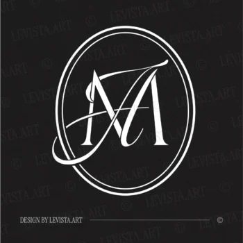 White AM & MA letter logo design on a dark background for modern lux minimalist weddings and sophisticated personal projects