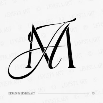 Black AM & MA letter logo as minimalist design on a white background for premium wedding stationery and personal branding