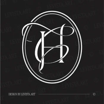 White HC & CH letter logo design on a dark background for minimalist luxury wedding and personal branding projects
