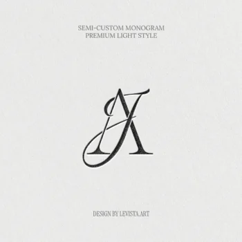 Minimalist semi-custom monogram design on textured paper for wedding branding, Premium Light Style aesthetic