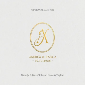 Semi-custom monogram in premium light style on textured paper with add-on for wedding names and date or business branding