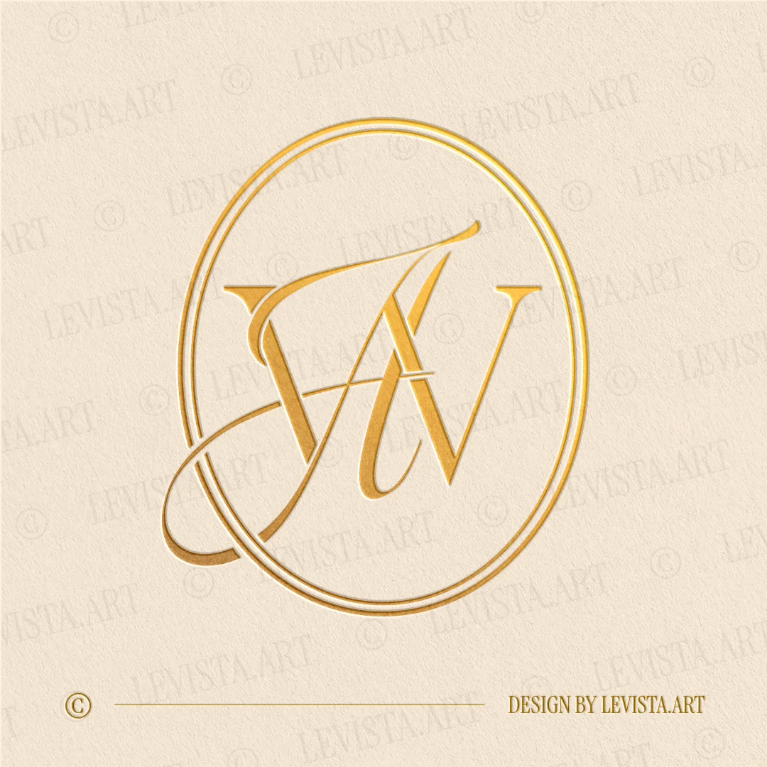 Gold WA & AW monogram as elegant interlocking letter logo design for luxury wedding stationery and décor