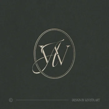 Gold WA & AW wedding logo with interlocking letters on rich green textured paper for luxury invitations and luxury décor