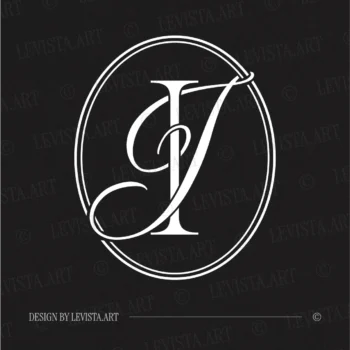 IJ & JI Monogram | Elegant letter logo design White IJ & JI initials logo as minimalist interlocking letter logo on a black background for stylish wedding décor, branding