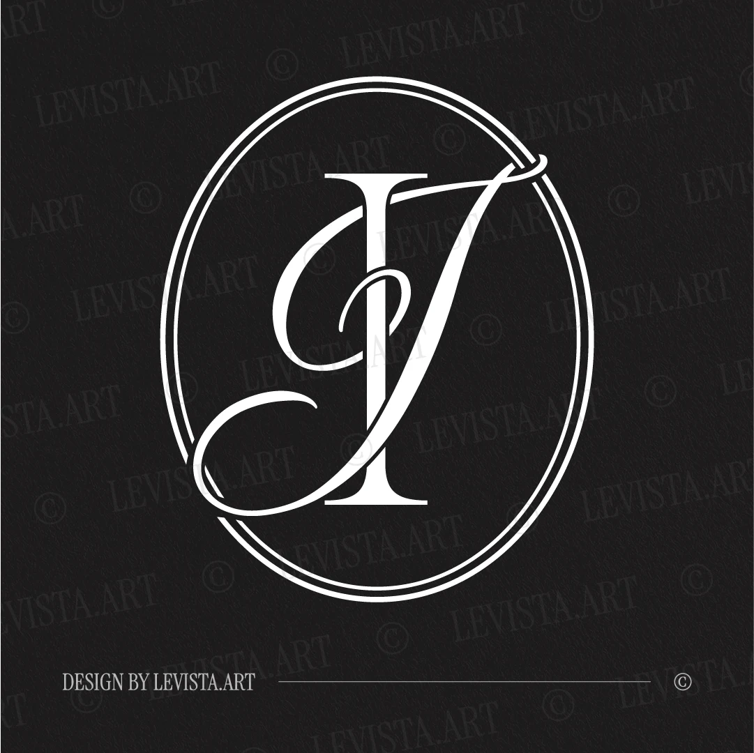 IJ & JI Monogram | Elegant letter logo design White IJ & JI initials logo as minimalist interlocking letter logo on a black background for stylish wedding décor, branding