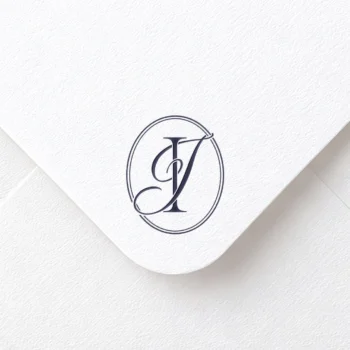 IJ & JI Monogram | Elegant letter logo design Navy blue IJ & JI letter logo as minimalist design on a white textured envelope for premium wedding stationery and branding