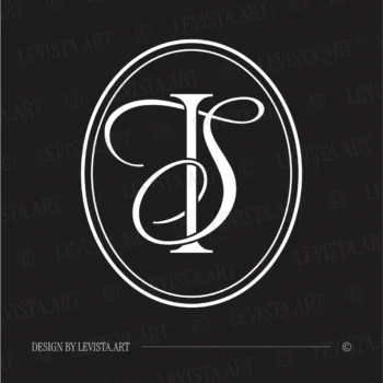 White IS & SI initials as minimalist interlocking letter logo on a black background for stylish weddings, gobo projections