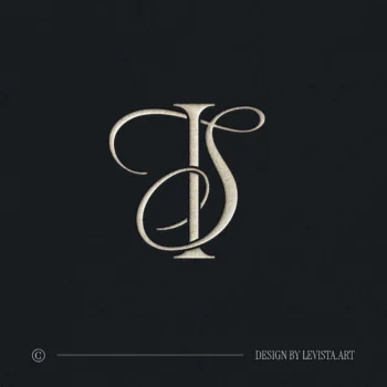 Silver IS & SI letter logo as premium initials design on black background for luxury wedding stationery, embossing, wax seals