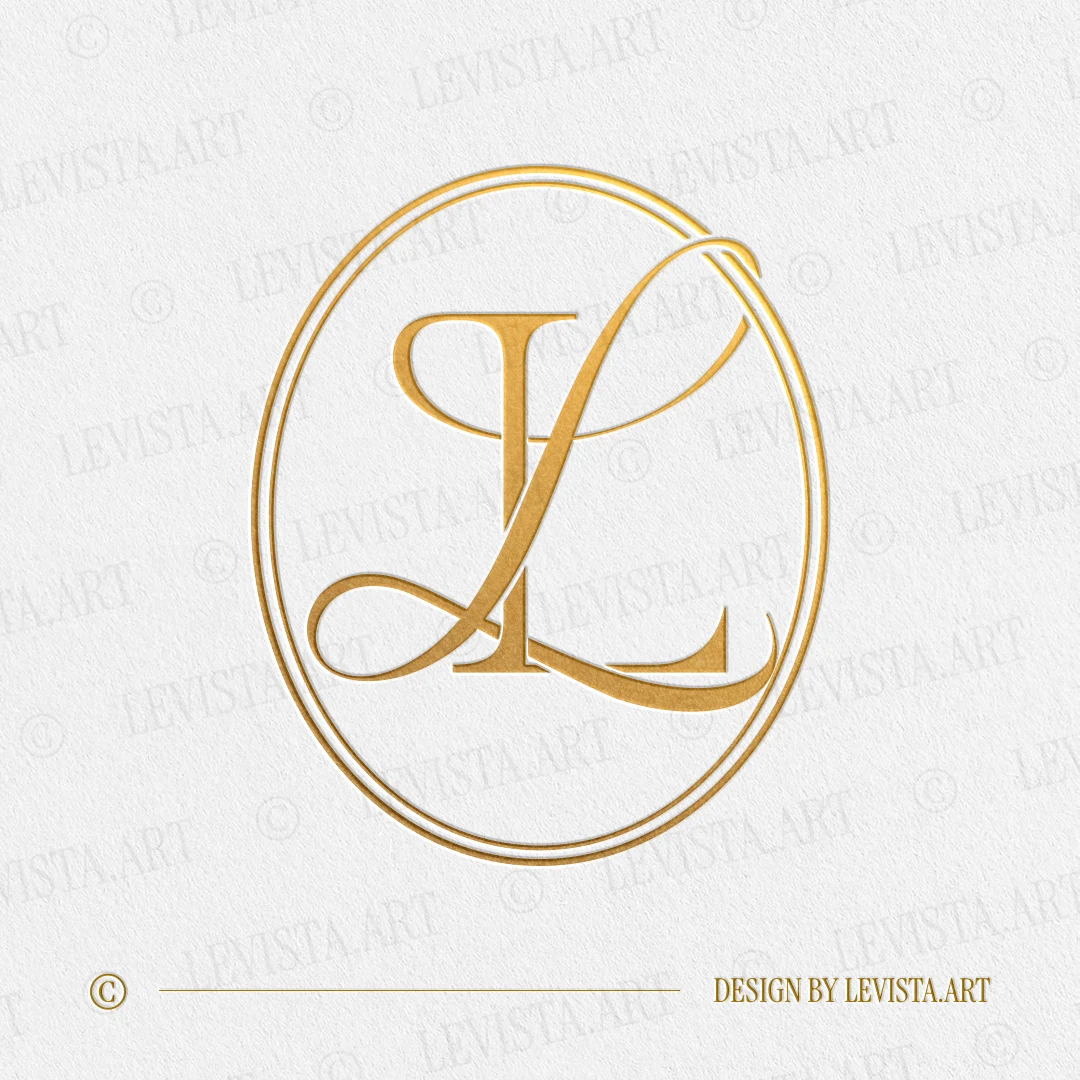 Gold LL monogram as elegant interlocking letter logo design for sophisticated wedding stationery, embossing & branding