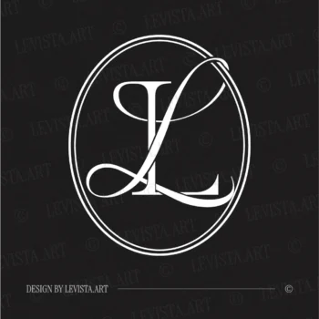 White LL initials as minimalist interlocking letter logo on a black background for premium weddings & gobo projections