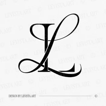 Black LL wedding logo with interlocking letters on a white background for elegant stationery, wax seals & foil stamping