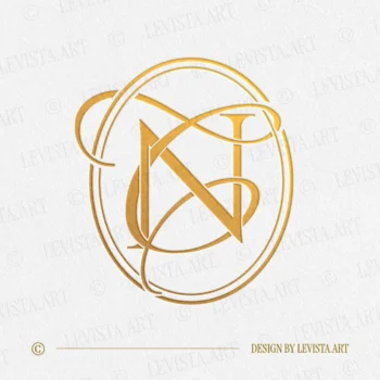 Gold NC & CN monogram as elegant interlocking letter logo design for sophisticated wedding stationery and premium branding